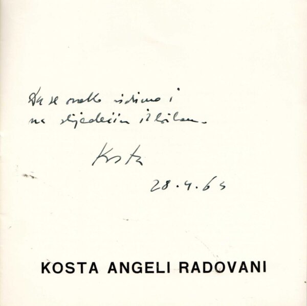 kosta angeli: radovani, katalog izložbe, 23.04.-02.05.1963.