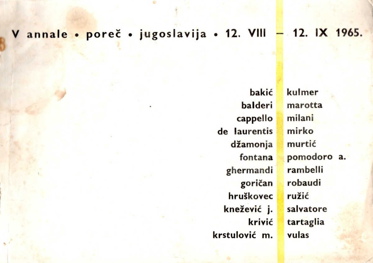 v annale. poreč, 12.08.-12.09.1965.