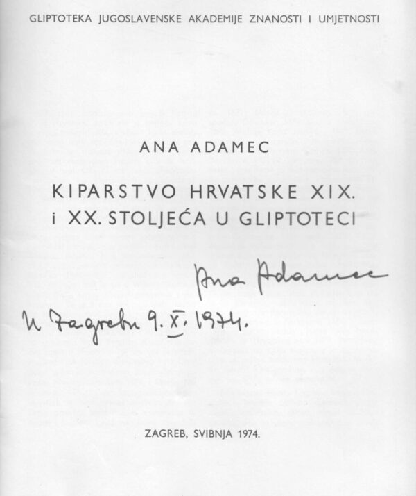ana adamec: kiparstvo xix. i xx. stoljeća, katalog