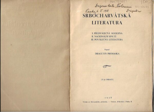dragutin prohaska: srbocharvatska literatura (s potpisom)