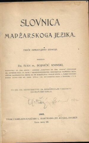 ivan pl. bojničić kninski: slovnica madžarskoga jezika