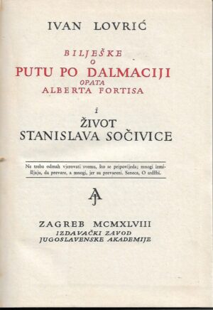 ivan lovrić: bilješke o putu po dalmaciji opata alberta fortisa i život stanislava sočivice