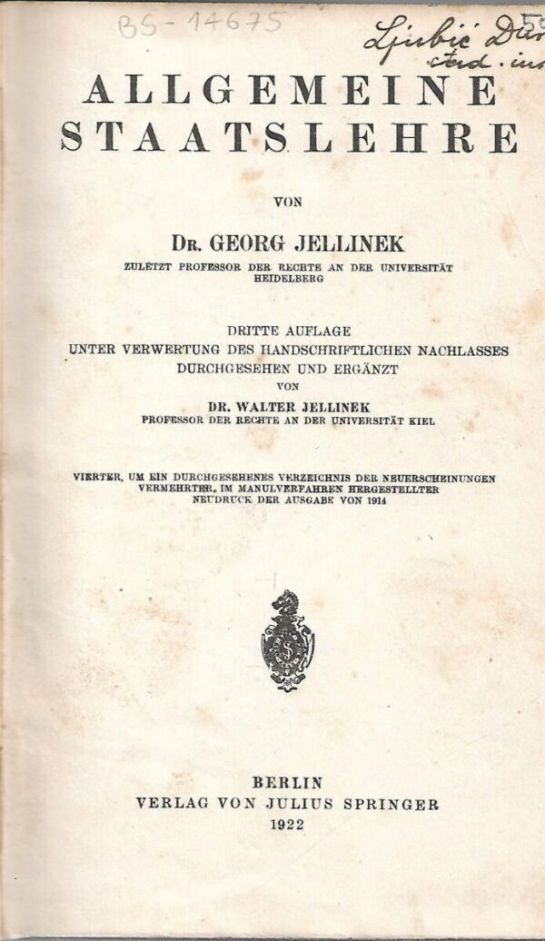 dr. georg jellinek: allgemeine staatslehre