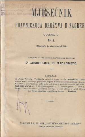 mjesečnik pravničkoga družtva u zagrebu, godina v, brojevi 1-12, za 1879. godinu