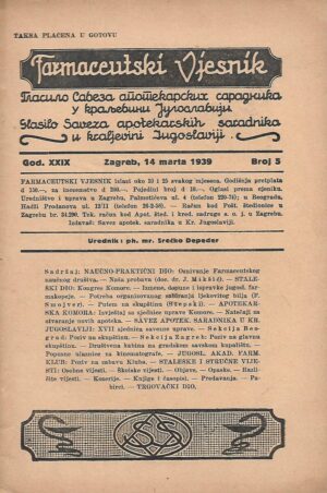 Farmaceutski vjesnik/Godina XXIX/Broj 5/1939.