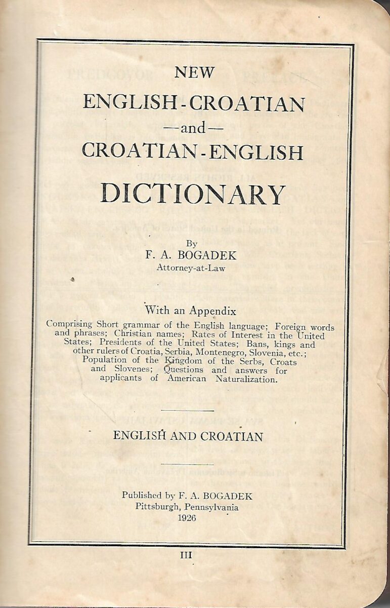 F. A. Bogadek: English-croatian and croatian-english dictionary - Slika 2