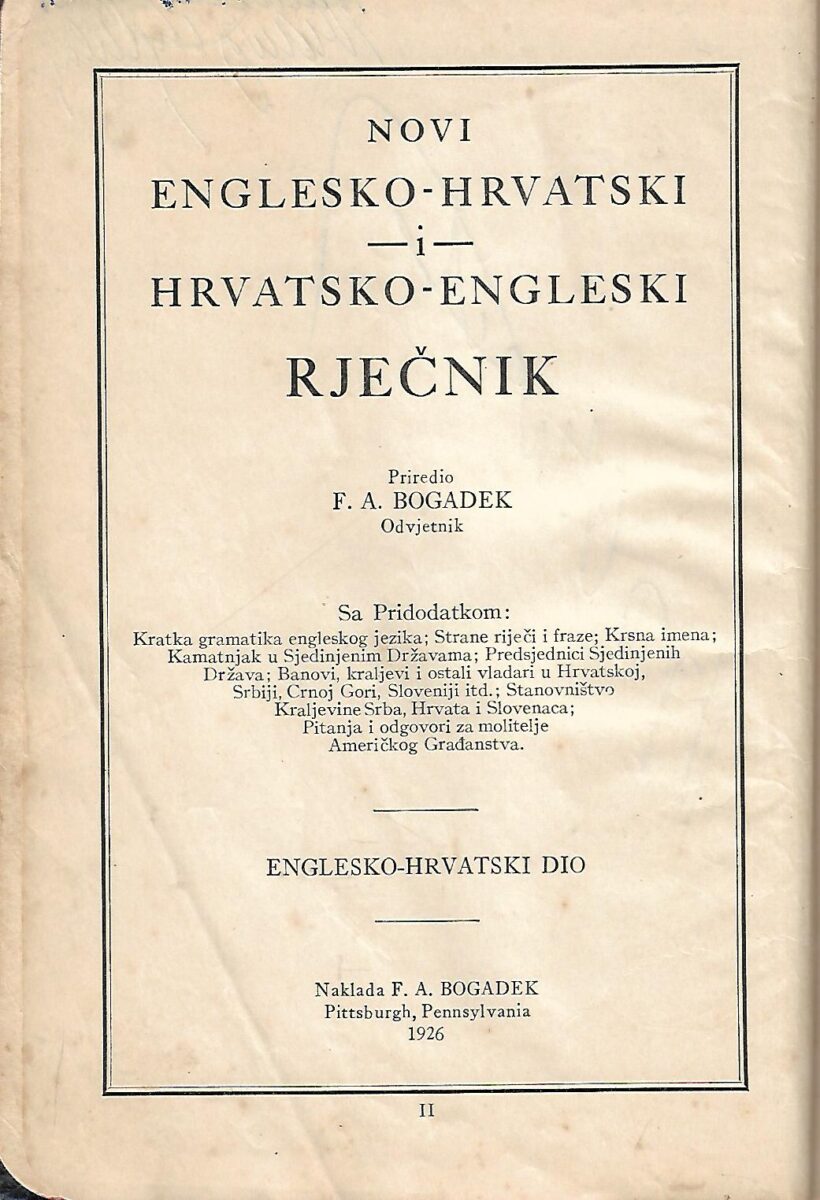 F. A. Bogadek: English-croatian and croatian-english dictionary - Slika 3