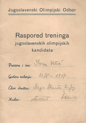Ivan Vitić (arhitekt) - Raspored treninga jugoslavenskih olimpijskih kandidata