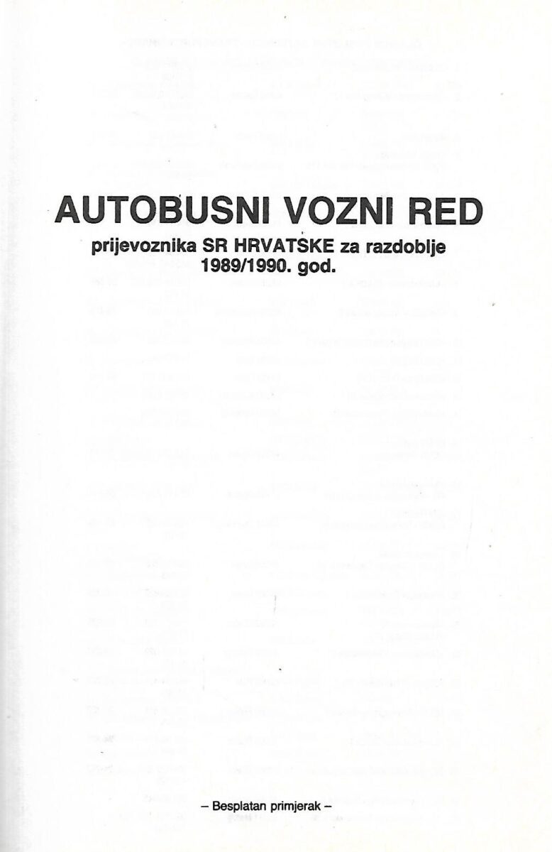 Autobusni vozni red prijevoznika SR Hrvatske za razdoblje 1989/1990. god. - Slika 2
