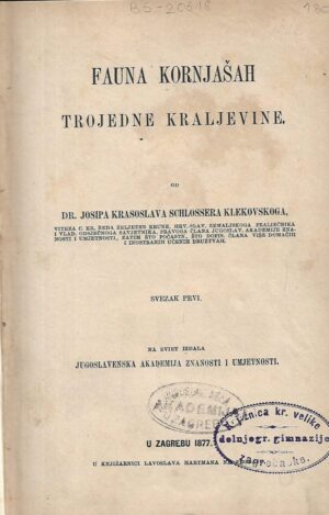 Dr. J. K. Schlosser: Fauna kornjašah trojedne Kraljevine svezak I