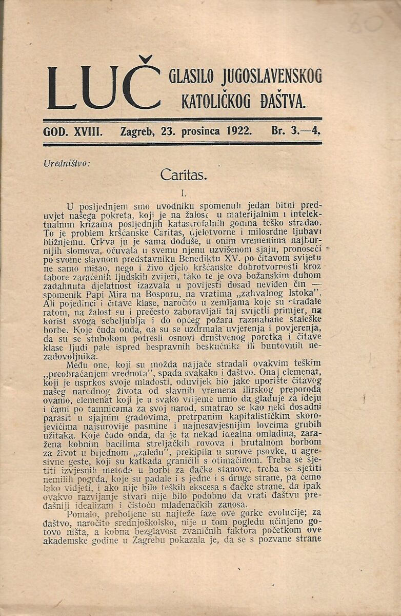 Stjepan Podolšak (ur.): Luč – Glasilo jugoslovenskog katoličkog đaštva – God. XVIII.- Broj 3-4 / 23. prosinca. 1922. - Slika 2
