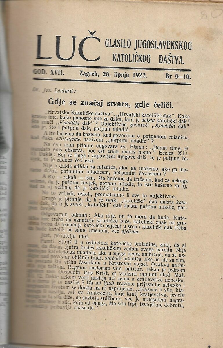 Stjepan Podolšak (ur.): Luč – Glasilo jugoslovenskog katoličkog đaštva – God. XVII.- Broj 9-10 / 28. lipnja. 1922. - Slika 2