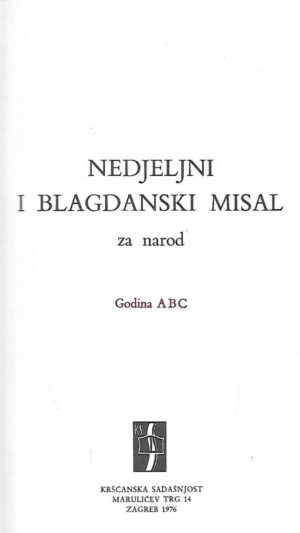 Vjekoslav Bajsić (ur.): Nedjeljni i blagdanskimisal za narod