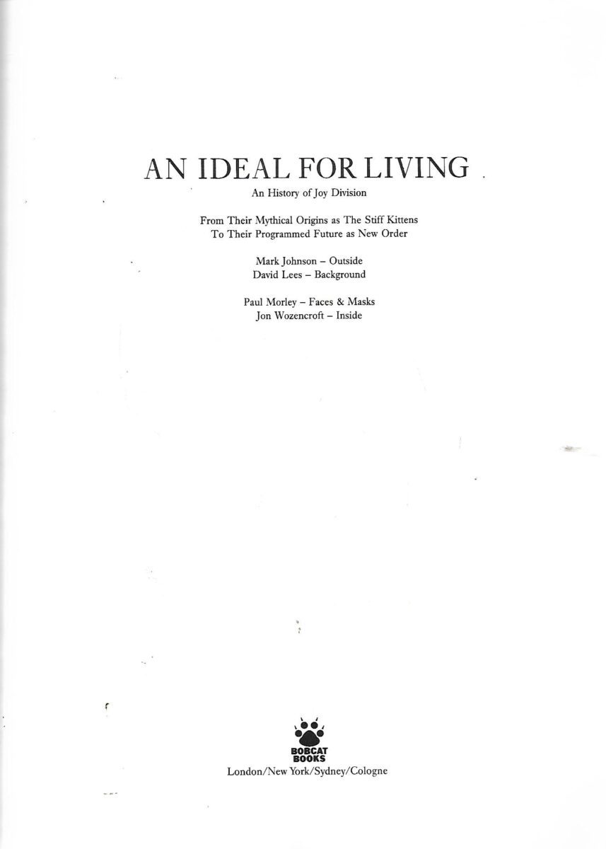 mark johnson: an ideal for living - an history of joy division