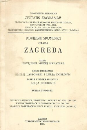 Emilij Laszowski i Lelja Dobronić (prir.): Povijesni spomenici grada Zagreba – Svezak 20.