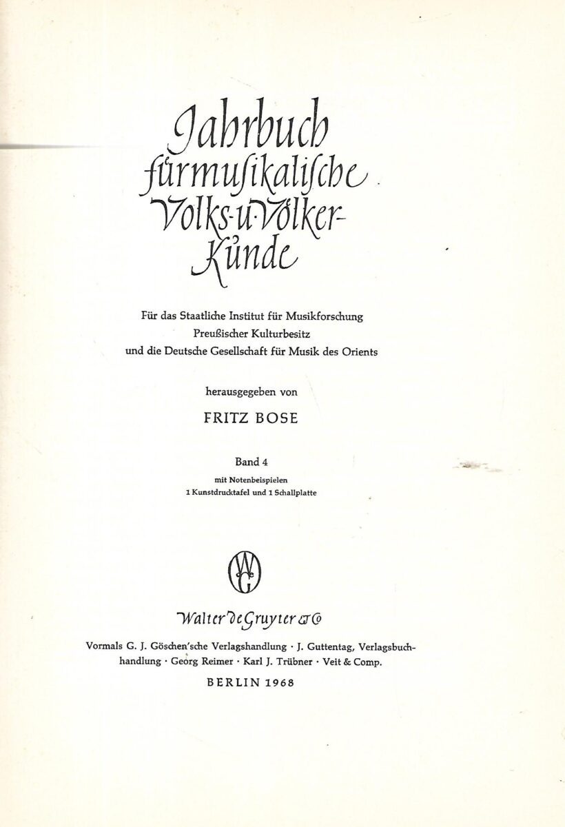 Fritz Bose: Jahrbuch für Musikalische Volks - und Vülkerkunde 4 - Slika 2
