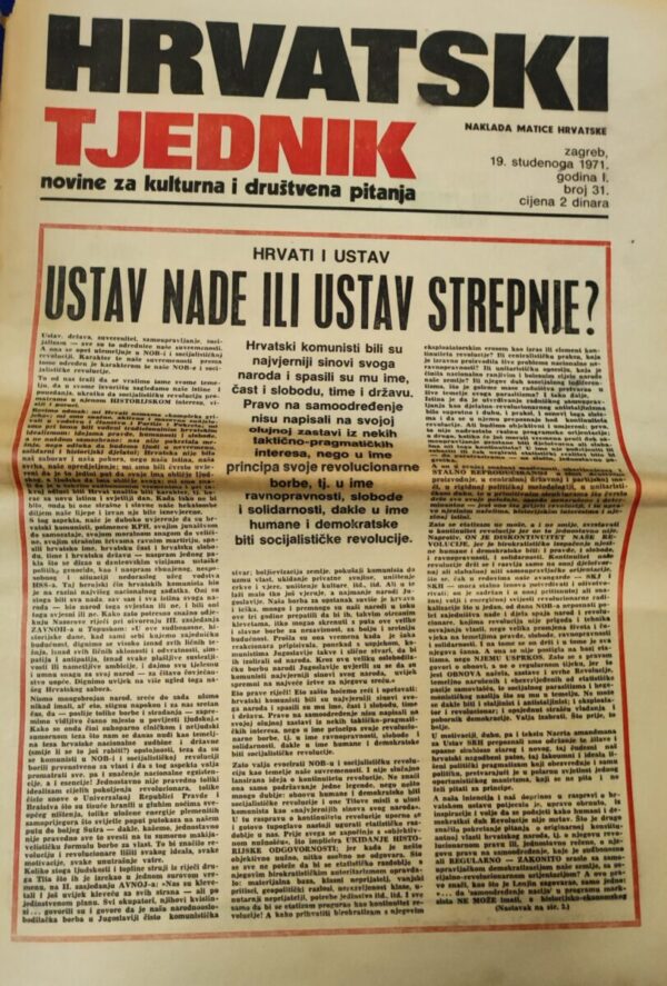 hrvatski tjednik - novine za kulturna i društvena pitanja 19.11.1971.