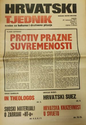 hrvatski tjednik - novine za kulturna i društvena pitanja 27.08.1971.