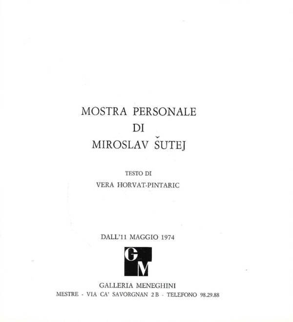 vera horvat-pintarić: mostra personale di miroslav Šutej - katalog