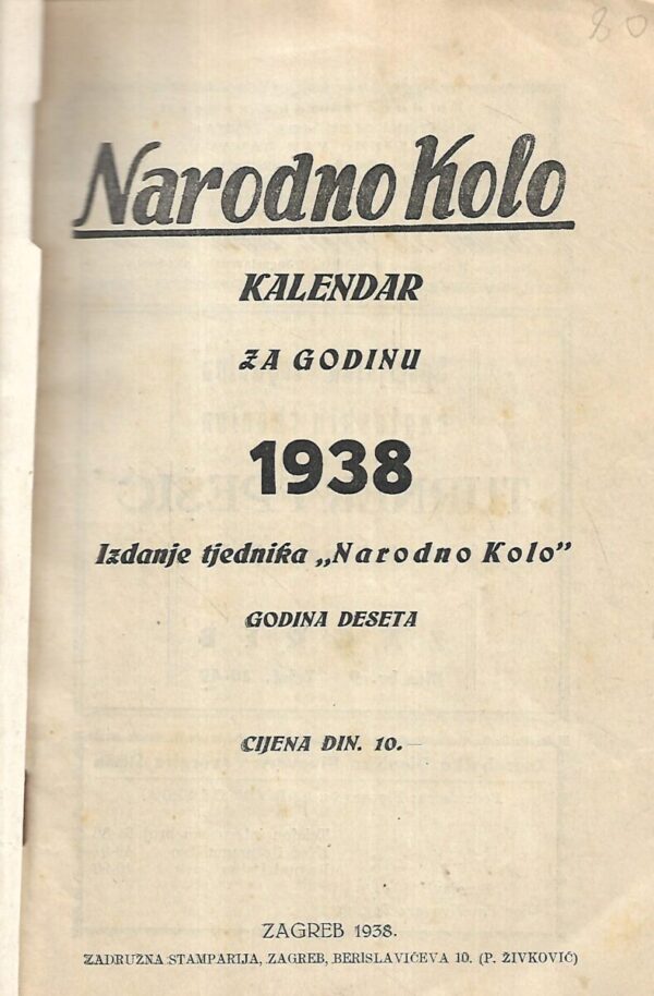 narodno kolo- kalendar za 1938.