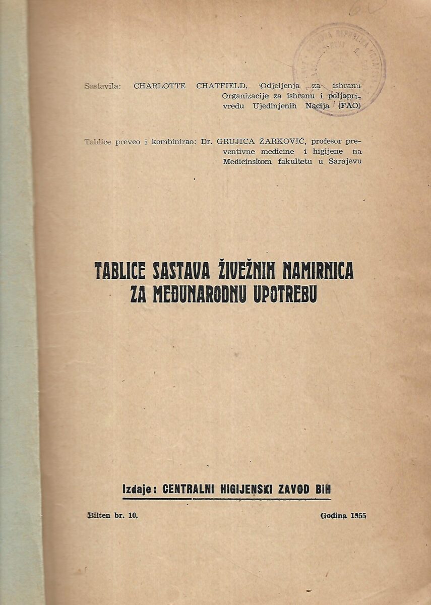 charlotte chatfield: tablice sastava živežnih namirnica za međunarodnu upotrebu