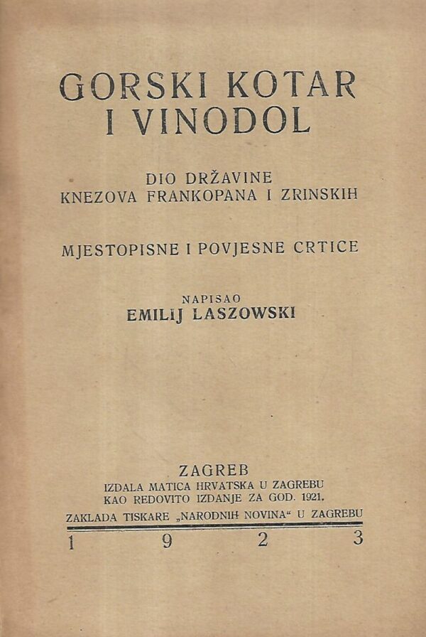 emilij laszowski: gorski kotar i vinodol _mjestopisne i povjesne crtice