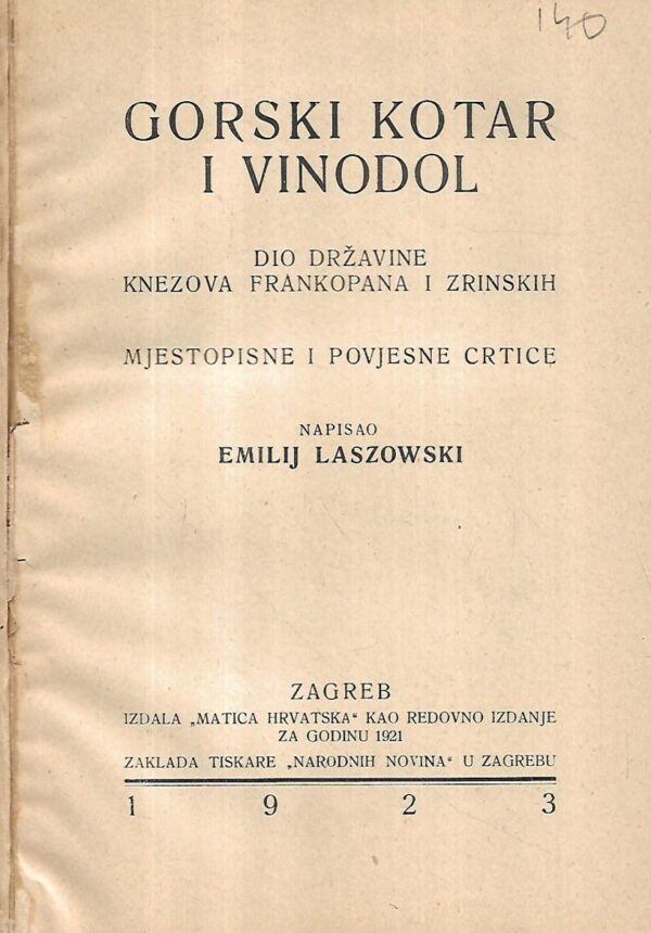 emilij laszowski: gorski kotar i vinodol _mjestopisne i povjesne crtice
