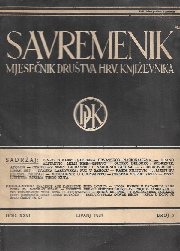 savremenik 6/1937 - mjesečnik društva hrvatskih književnika