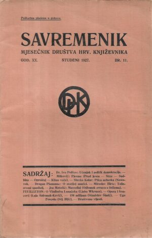 savremenik 11/1927 - mjesečnik društva hrvatskih književnika