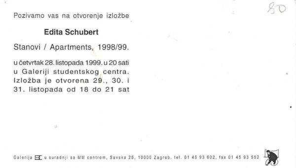 edita schubert: stanovi / apartments 1998/99. - pozivnica