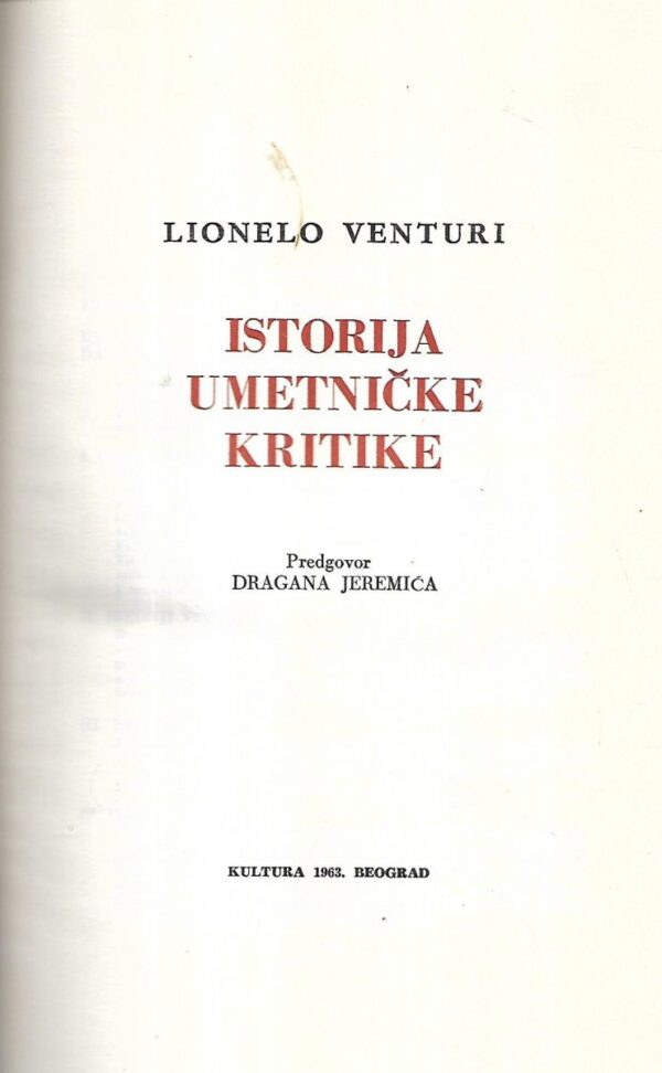 lionello venturi: istorija umetničke kritike