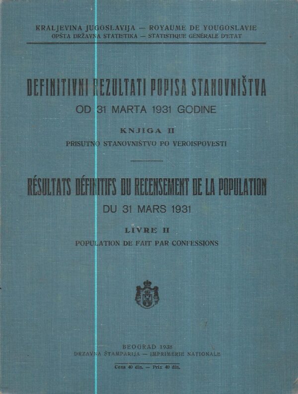 definitivni rezultati popisa stanovništva od 31.marta 1931. godine - knjiga ii. , prisutno stanovništvo po veroispovesti