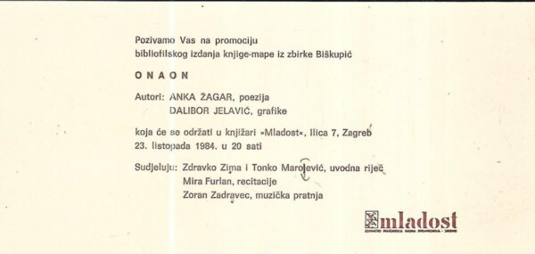 onaon - anka Žagar, dalibor jelavić (sa potpisima autora)