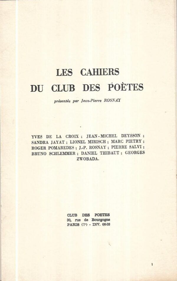 les cahiers du club des poetes