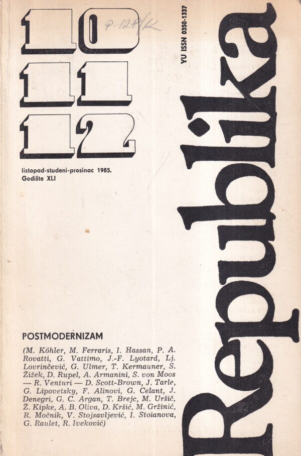 republika, časopis za književnost, broj 10-12/85.