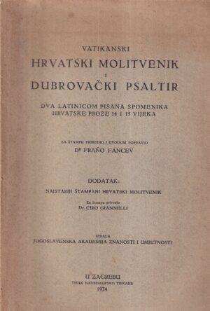 frano fancev: vatikanski hrvatski molitvenik i dubrovački psaltir