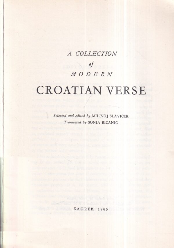 milivoj slaviček: a collection of modern croatian verse