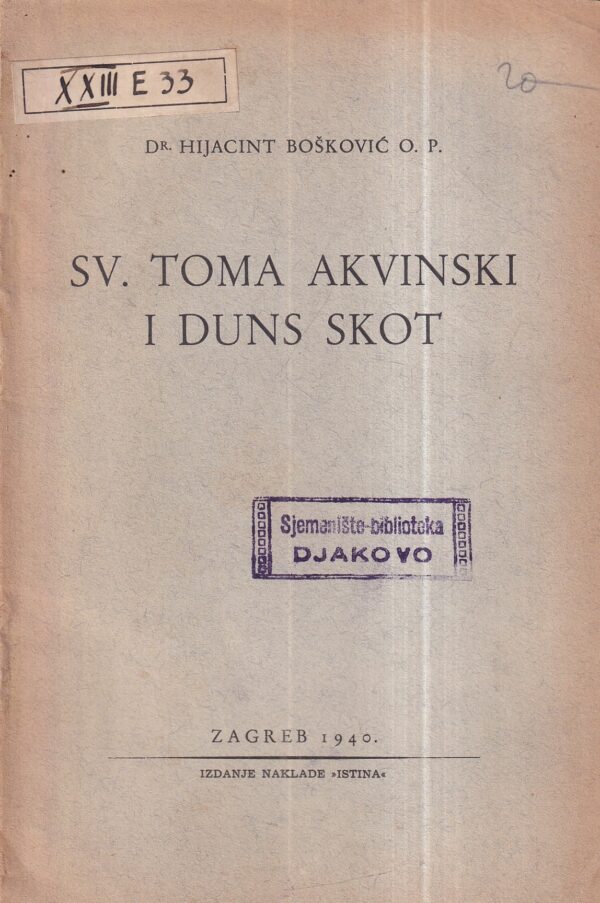 hijacint bošković: sv. toma akvinski i duns skot