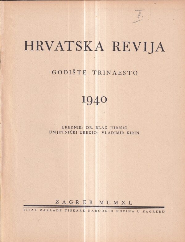 blaž jurišić: hrvatska revija 7-12 1940