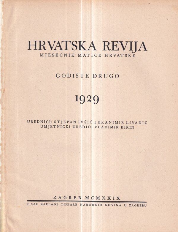 stjepan ivšić i branimir livadić: hrvatska revija 7-12 1929