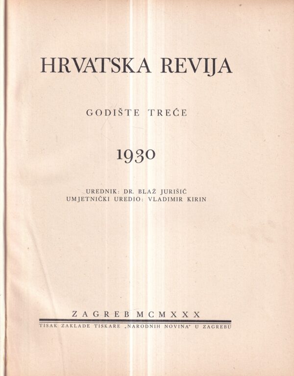 blaž jurišić: hrvatska revija 1-6 1930