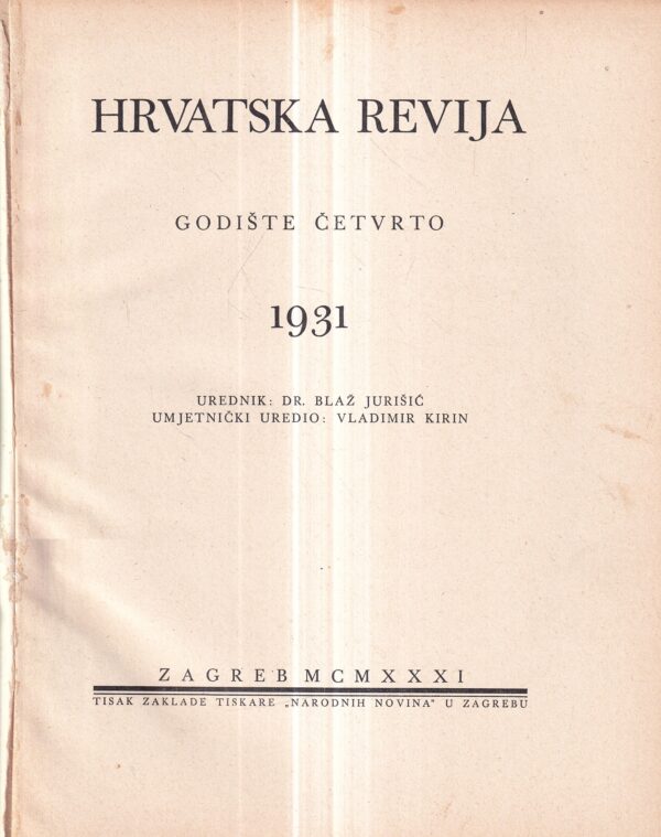 blaž jurišić: hrvatska revija 7-12 1931