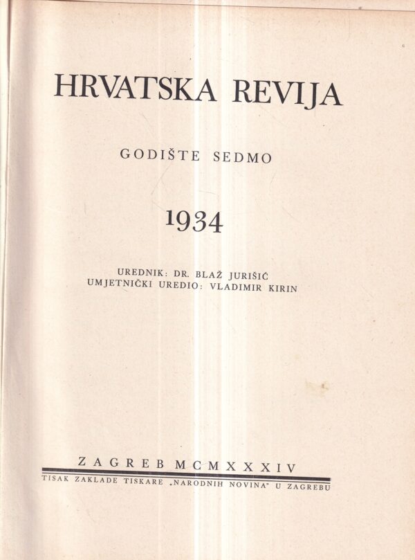 blaž jurišić: hrvatska revija 7-12 1934