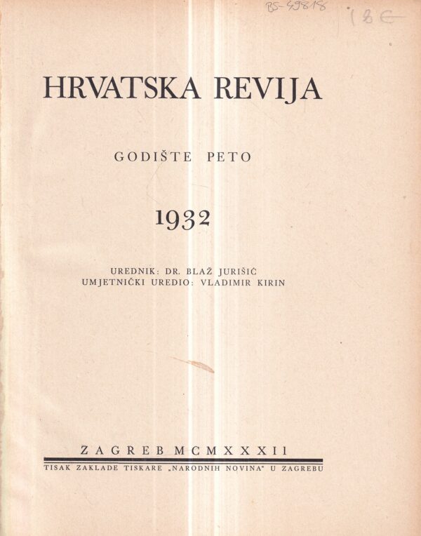 blaž jurišić: hrvatska revija 7-12 1932