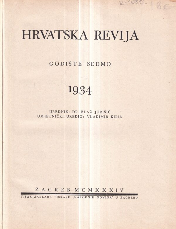 blaž jurišić: hrvatska revija 1-6 1934