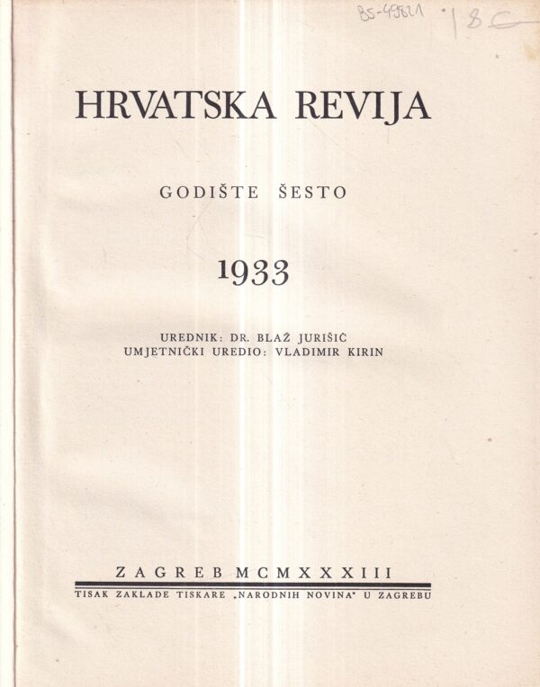 blaž jurišić: hrvatska revija 7-12 1933