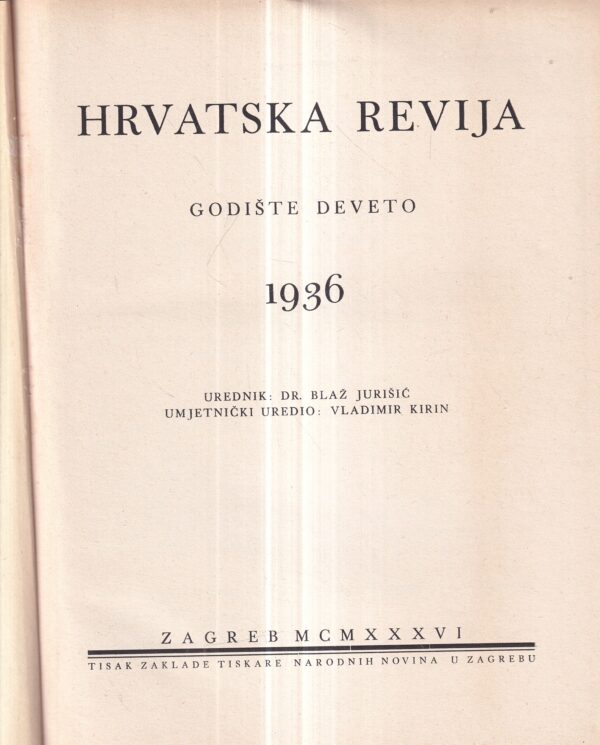 blaž jurišić: hrvatska revija 7-12 1936