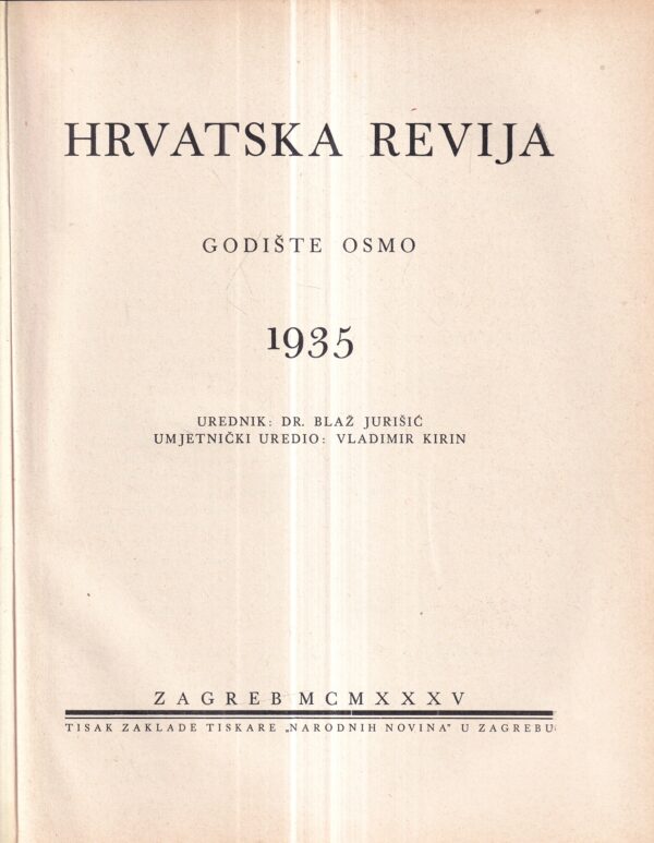 blaž jurišić: hrvatska revija 1-6 1935
