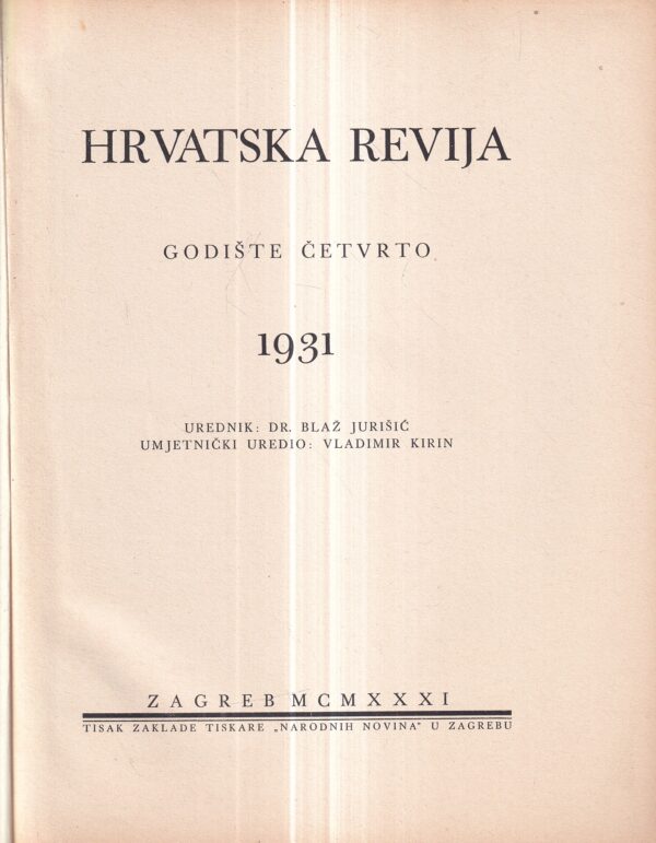 blaž jurišić: hrvatska revija 1-6 1931