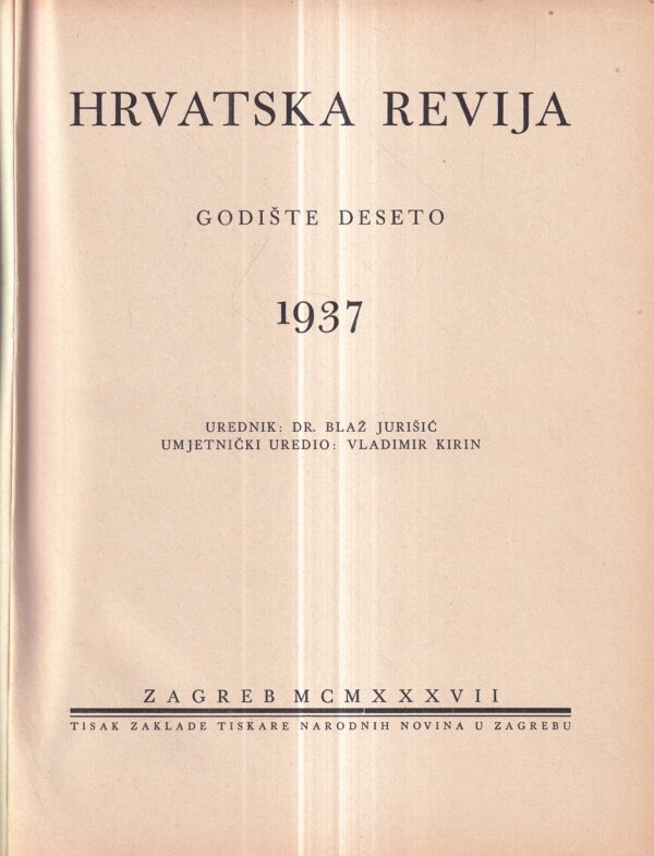 blaž jurišić: hrvatska revija 1-6 1937